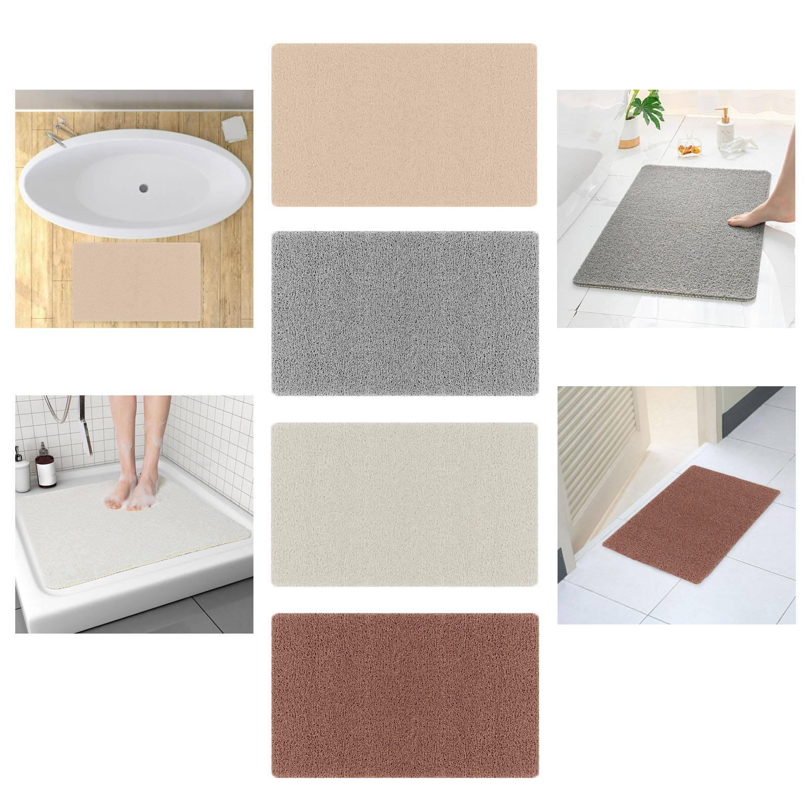 Anti-Skid Shower Mat, Bath Shower Floor Mat with Drain Hole Anti Slip and Mold Resistant Bathroom Stall Mat