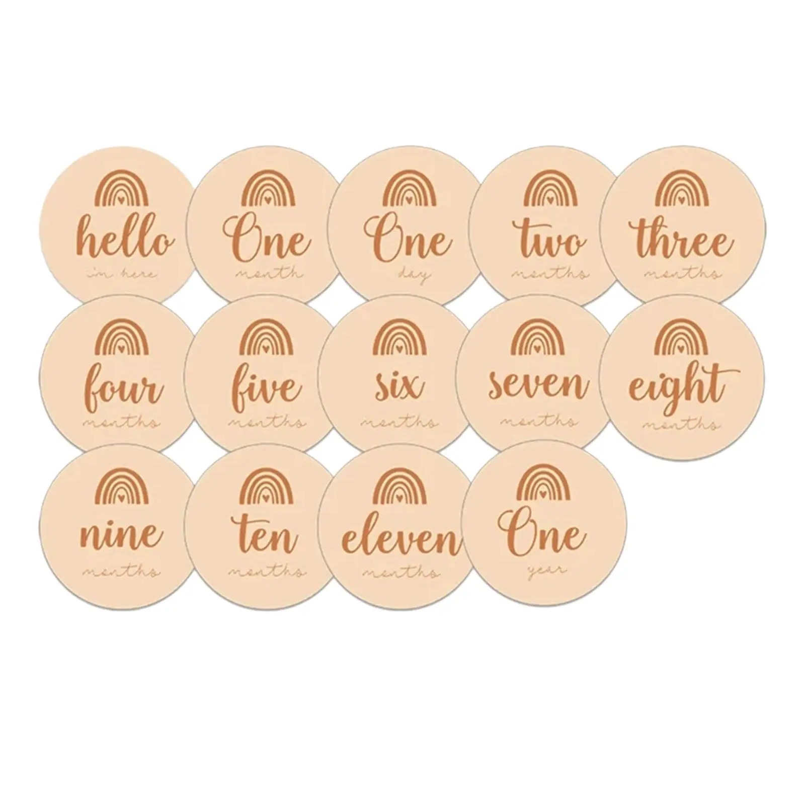 14 Pcs Milestone Cards Carved Letter Wooden Simple Round Double Sided Monthly Milestones for Commemorate Baby Birth Door Hanger