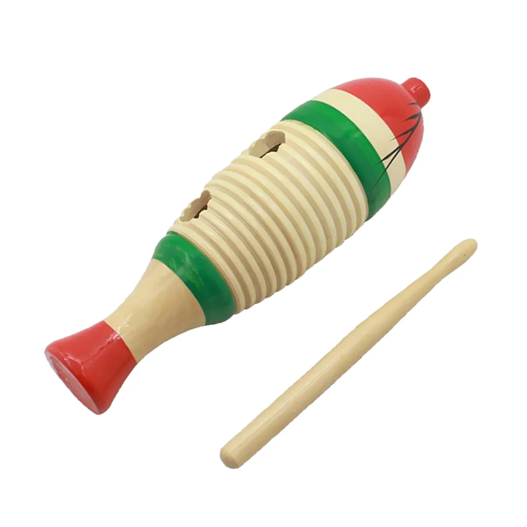 Wooden Fish-Shaped Guiro Hand Percussion With Stick For Kid Musical Toys