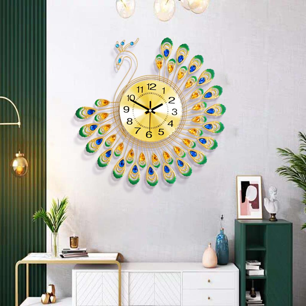 35cm Large European 3D Peacock Wall Clock Silent Battery Powered Art Hanging Clocks Living Room Office Kitchen Decorative