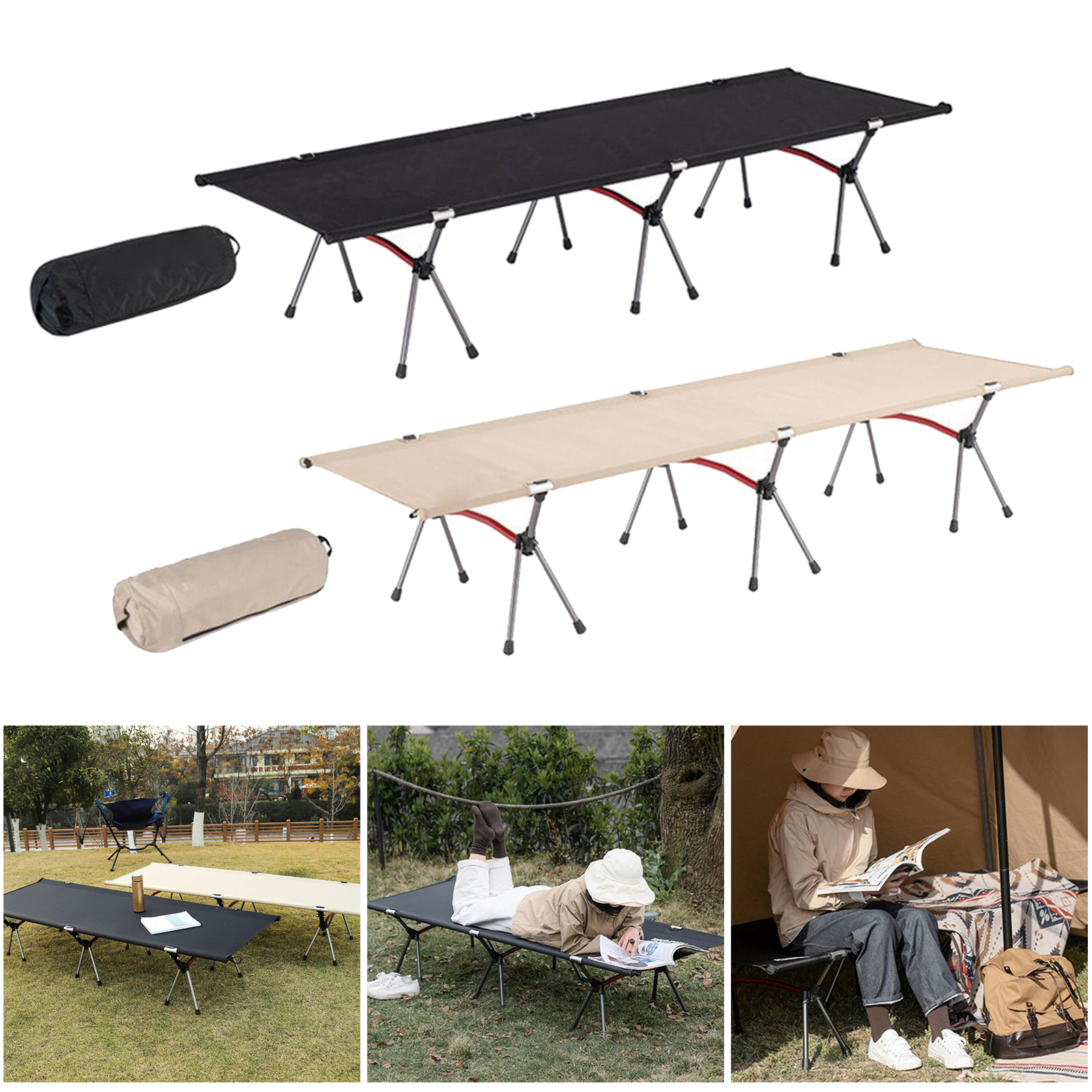 Folding Camping Bed Outdoor Backpacking Sleeping Cot Support Up to 330lbs Foldable Bed for Hiking Travel Beach Sleep Bed