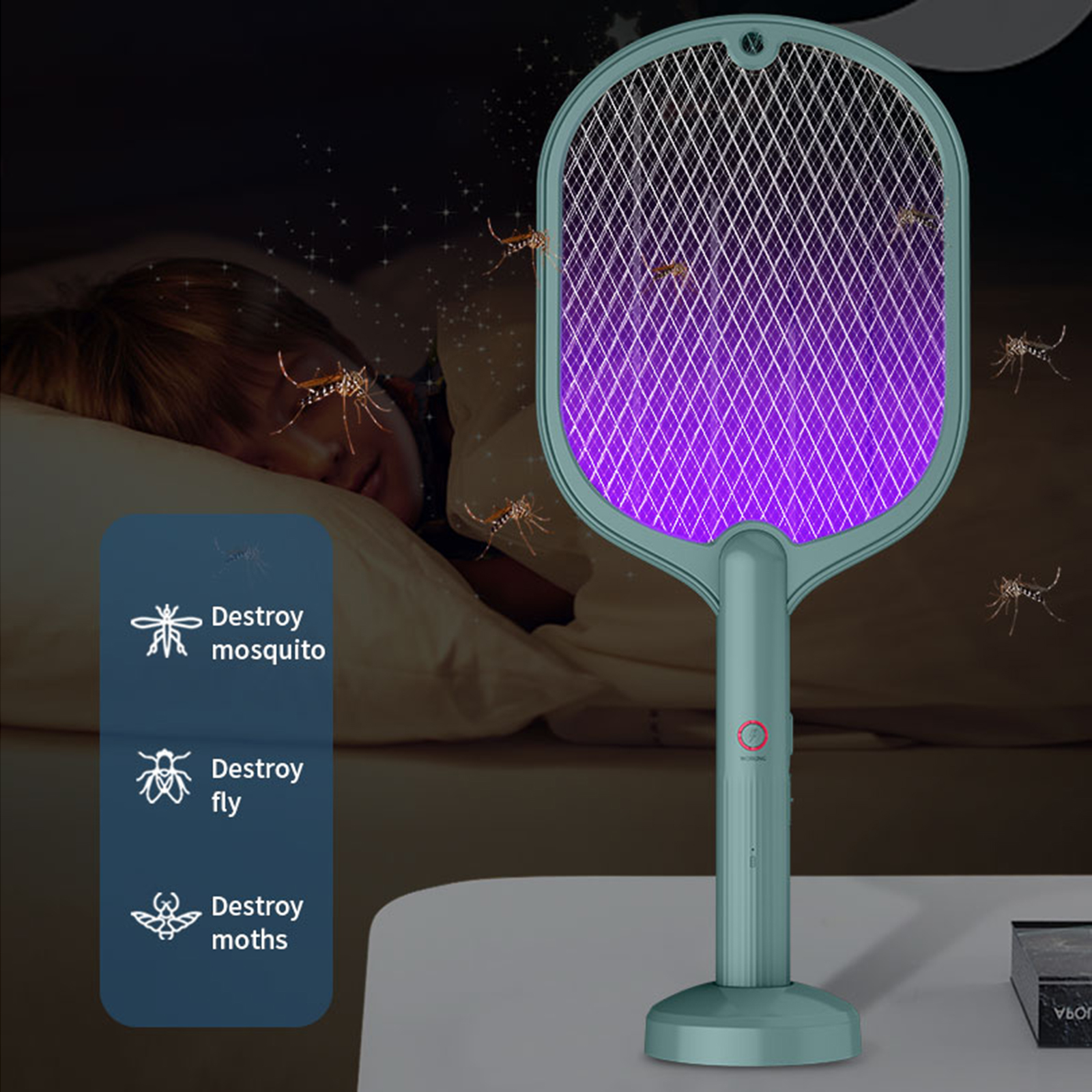 USB 2-in-1 Electronic Mosquito Swatter USB Handheld Repellent Fly Pest Insects Zapper Racket Killer