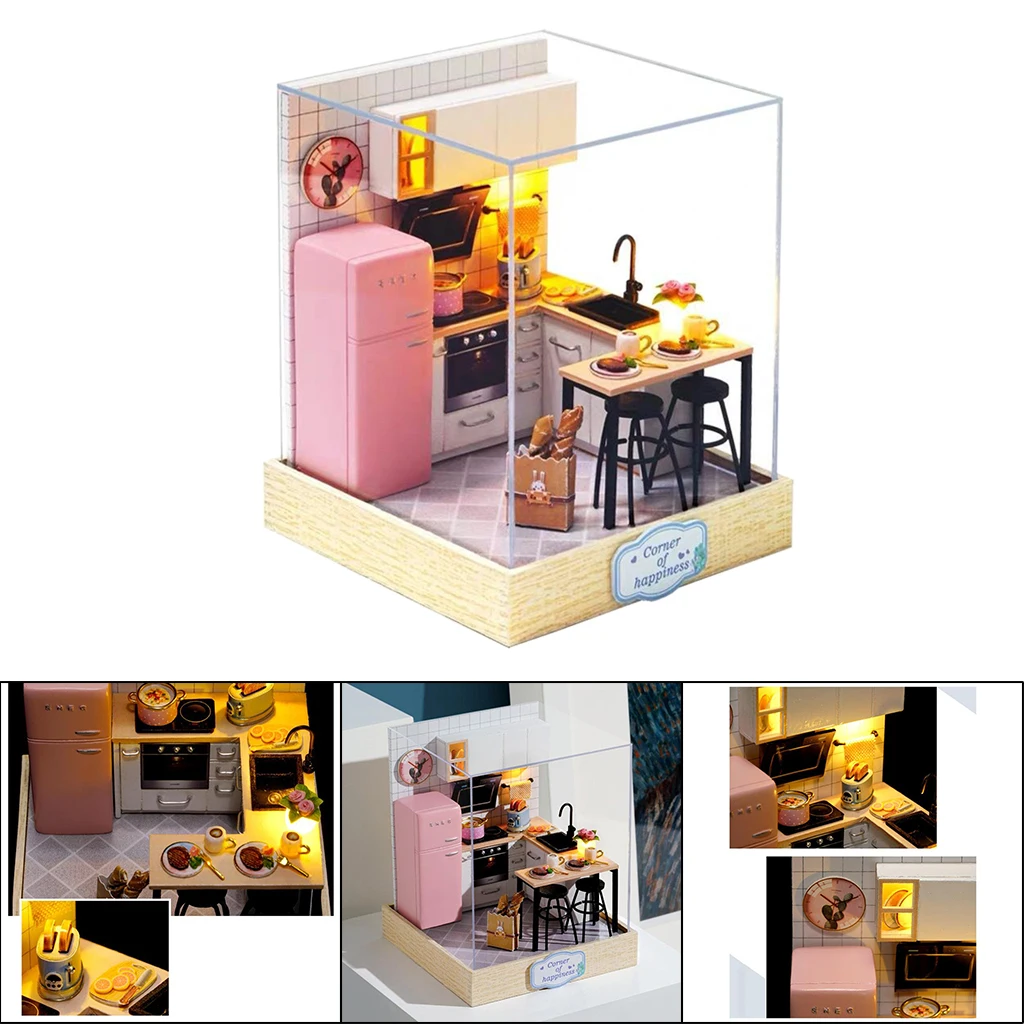 DIY Dollhouse Kitchen 3D Wooden Miniature Handmade Furnitures Doll House Model Building Toys Dollhouse For Children Gift