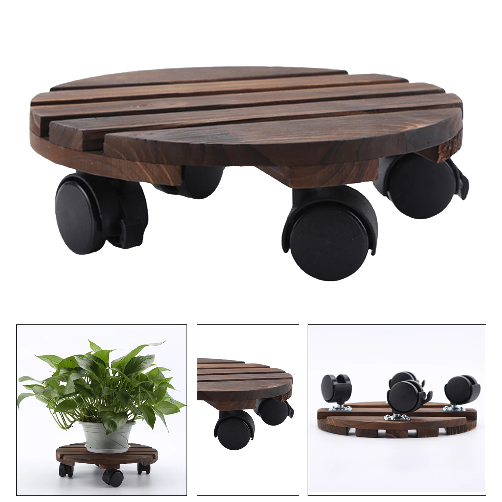 Plant Stand Caddy Planter Wooden Trolley Tray Mover 360 Degree Rotatable