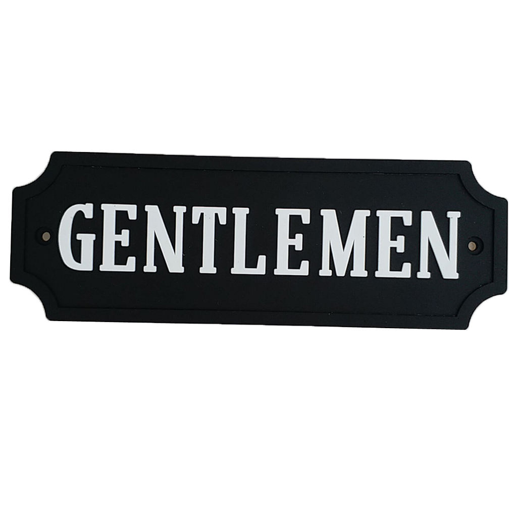 BATHROOM Door-Plaque, Black Background with White Font GENTLEMEN Signage,