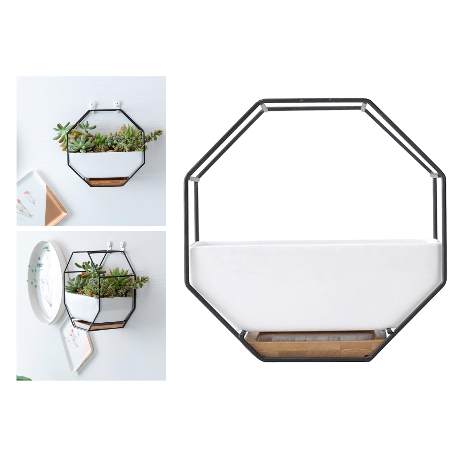 Wall Hanging/Tabletop Ceramic Planter Pot Flowerpot with Metal Rack for Indoor Flower Plants Succulent Cactus Aloe