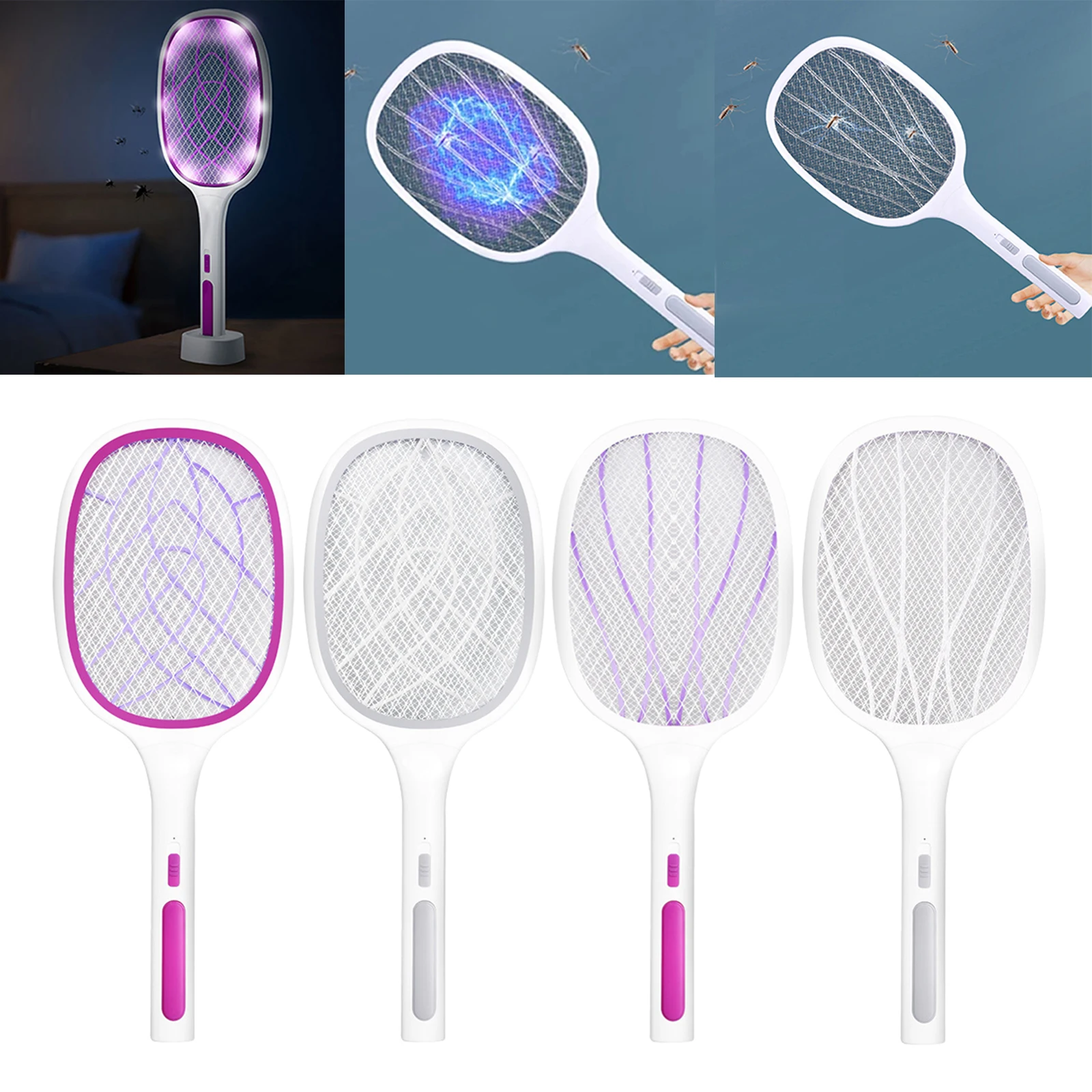 2 In 1 Rechargeable Electric Mosquito Swatter Fly Handheld Racket Bat