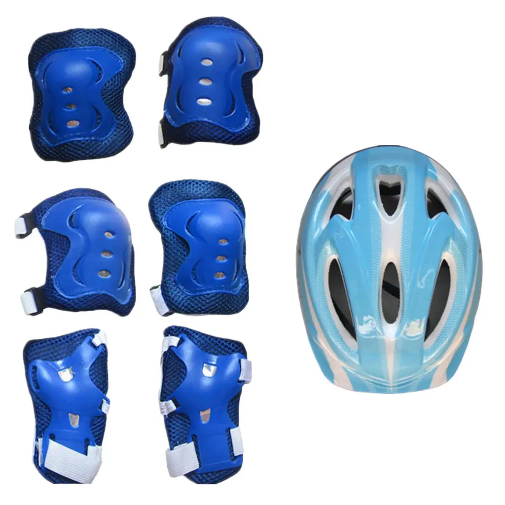 Kids Adjustable Sports Protective Gear Set ( 58-62cm Helmet + Knee Elbow Wrist Pads) for Roller Skating Bicycle Skateboard