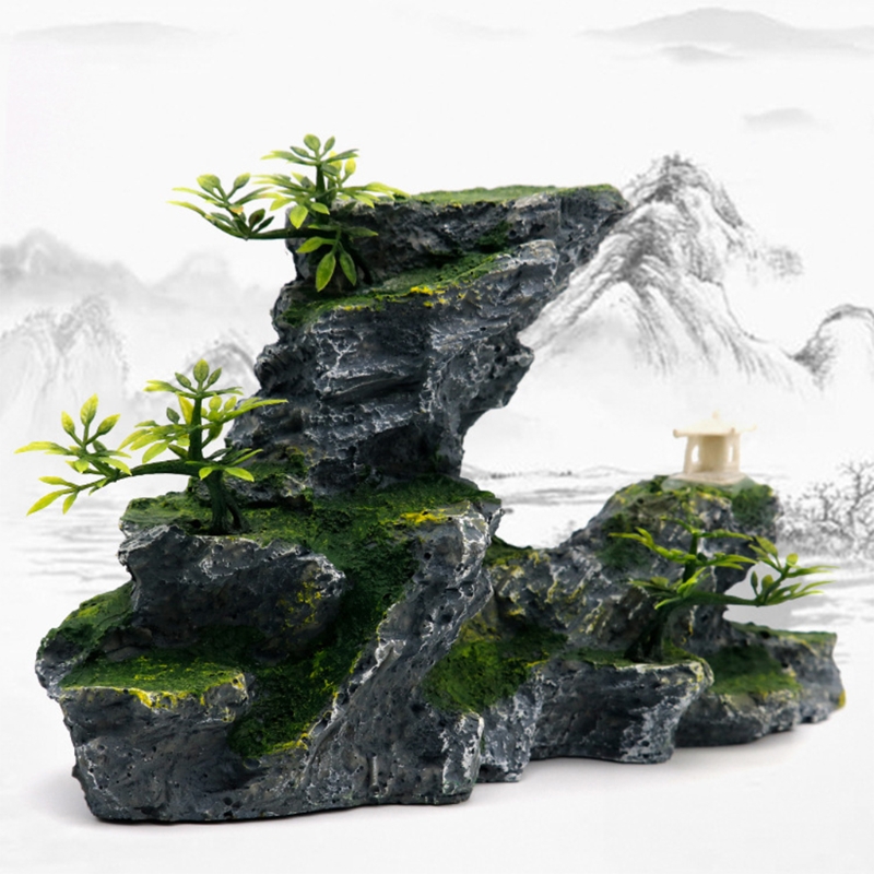 Resina rockery aquarium acessórios de decoração artificial mountain hill view rock 50jd