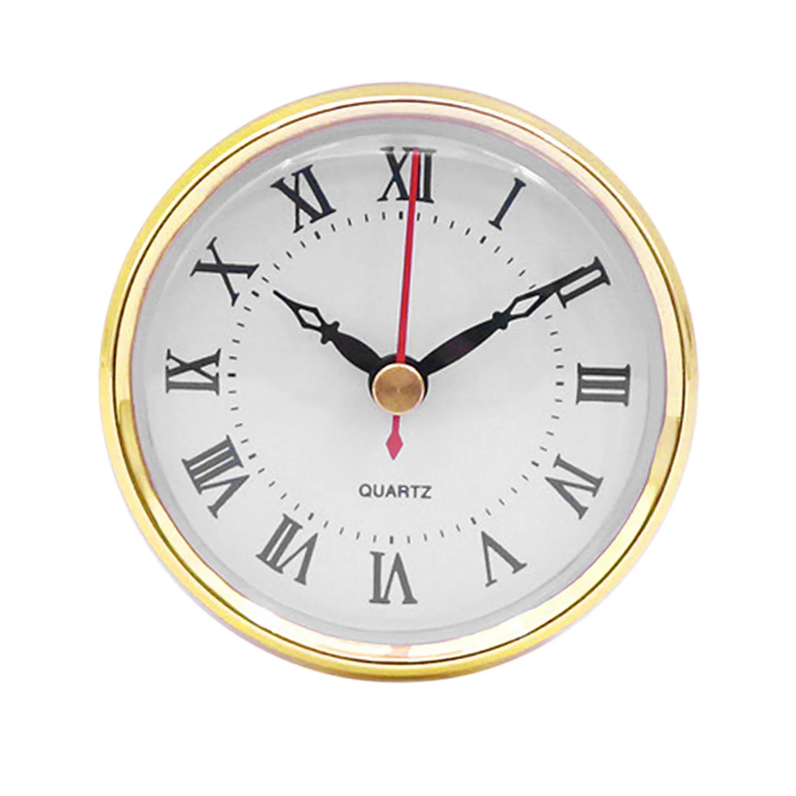 Quartz Clock Insert Round Quartz Clock Fit-up Movement Clock White Dial Gold Trim (3 Inch/80 mm)