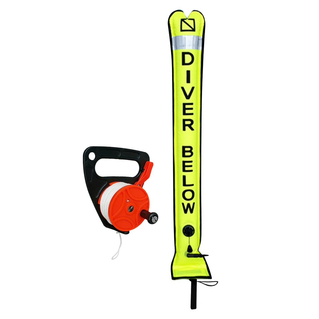 Heavy Duty Scuba Diving Diver Below Safety Sausage SMB Surface Marker Buoy & Dive Wreck Reel with Plastic Handle Kayak Anchor