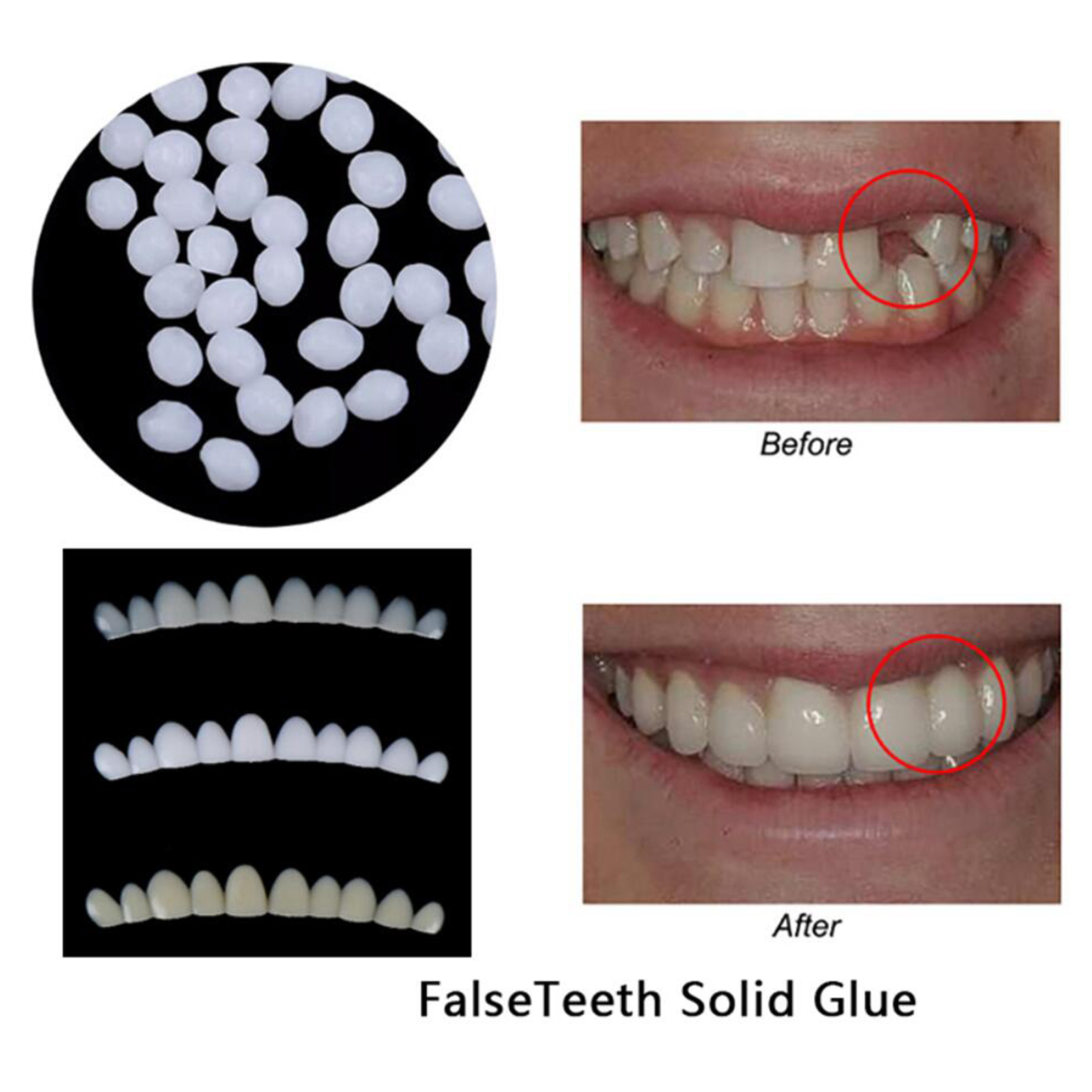3pcs Soft Moldable Reusable Teeth Veneers with Fitting Beads for Men Women Temporary Teeth Confidence 