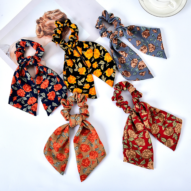 5 pçs cabelo scrunchies cachecóis vintage floral