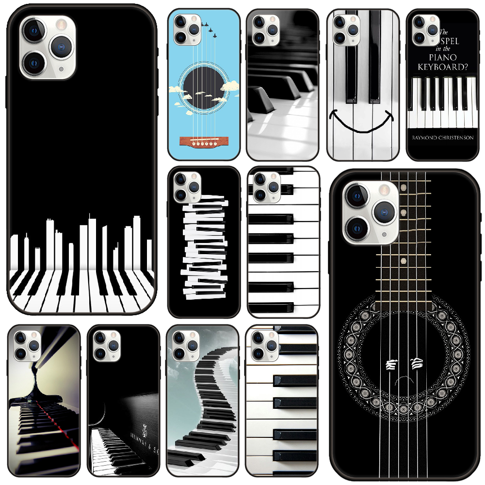 cheap iphone xr cases Phone Case For IPhone 12 Mini 11 Pro XR X MAX SE XS 5 6 6S 7 8 E Plus Black Cover Waterproof Silicone Shell piano guitar music cheap iphone 11 cases