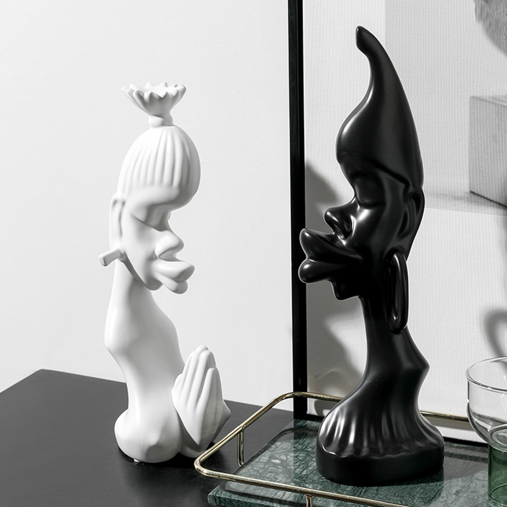 Novelty African Couple Sculpture Men Women Ceramic Statue Home TV Shelf Art
