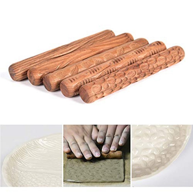 10 Pcs Ceramic Texture Mud Roller Wooden Dragon/phoenix Pattern Relief Hand  Pressure Roller Polymer Clay Modeling Pottery Tools