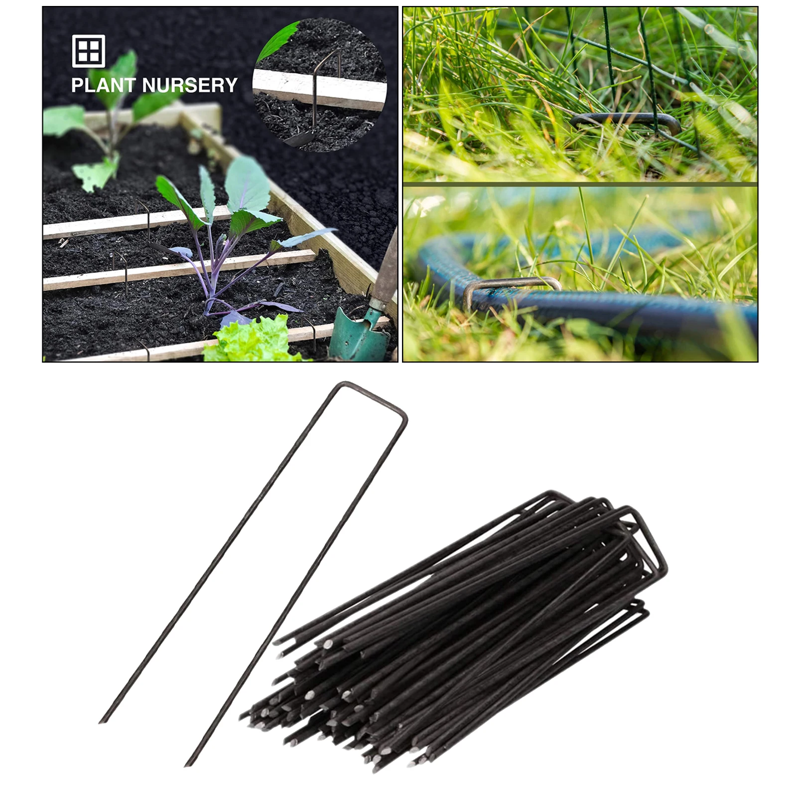 50 Packs Galvanised Steel Garden Stakes U-Shaped Fence Pegs for Artificial Grass Rust Proof Sod Pins Stakes