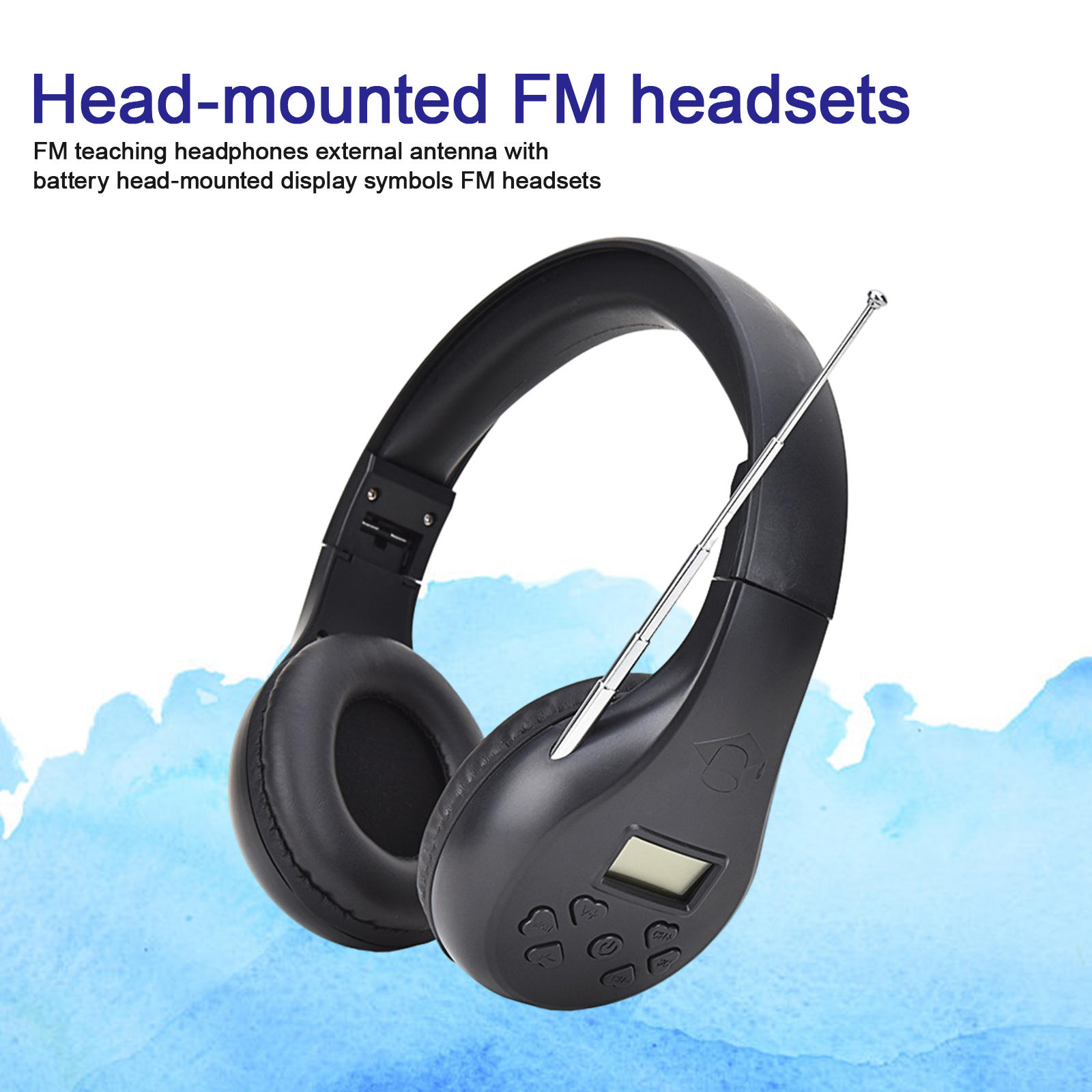 Foldable FM Headset, Large LCD Display Headphone with External Antenna 3.5mm Jack School Home Office Gadget