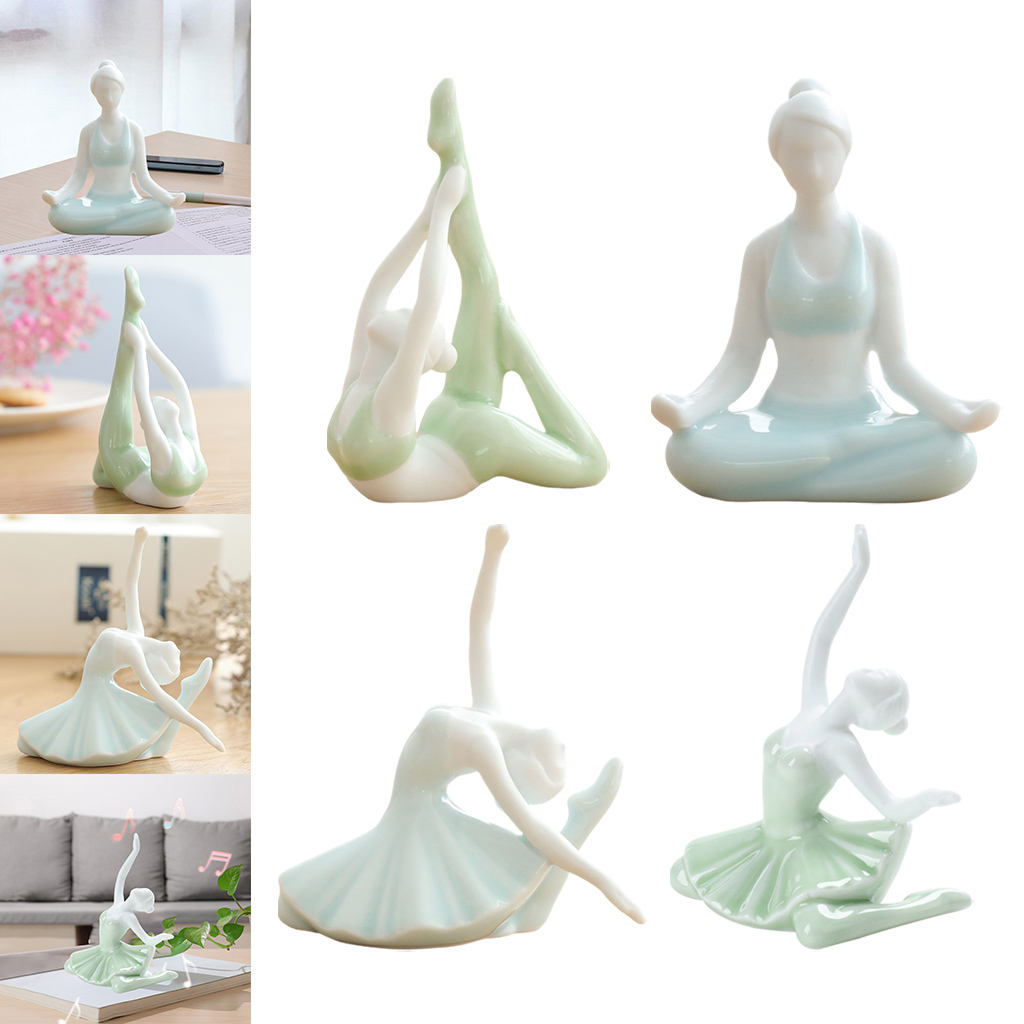 Delicate Yoga Girl Decor Statue for Home Office Bookshelf TV Stand Decoration Ceramic Yoga Pose Sculpture Crafts Gift