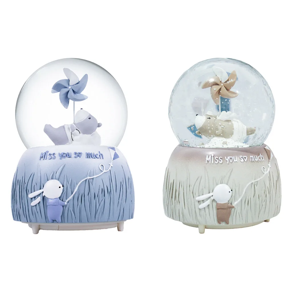 Crystal Ball Luminous Snow Music Box Ornaments No Battery for Mom Kids