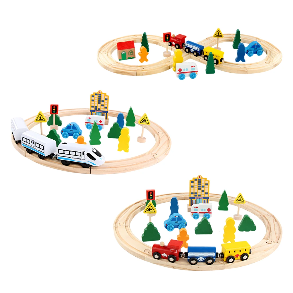 Train Set Wooden Train Tracks And Tracks Track Blocks Puzzles Educational Toys for Kids, Toddlers And Girls