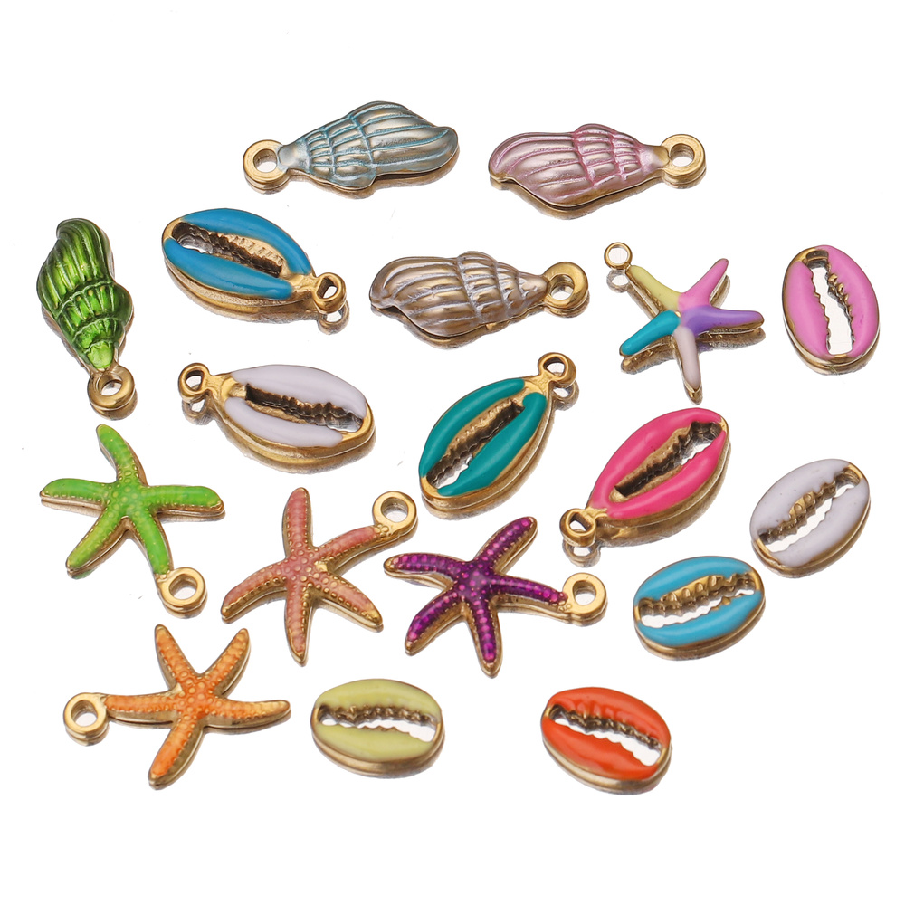 5pcs Stainless Steel Enamel Conch Sea Shell Charms Ocean Pendants Starfish Anklet Bracelet Necklace DIY Jewelry Designer Charms 5pcs Stainless Steel Enamel Conch Sea Shell Charms Ocean Pendants Starfish Anklet Bracelet Necklace DIY Jewelry Designer Charms