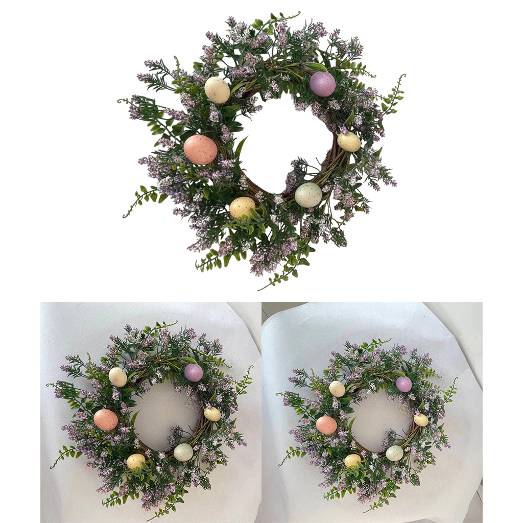 35cm Easter Wreath Easter Eggs Decoration Rattan Artificial Flower Ring Home Door Hanging Garland Spring Easter Party Decor