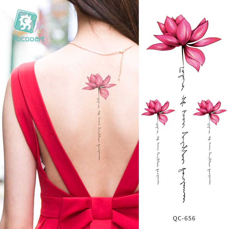 Best of Rocooart 1pcs Hot Red Lotus Flower Water Transfer Tattoo Stickers Back Waist Women Art Temporary Tattoo Girl Sexy Flash Tatoos Reviews & Tips