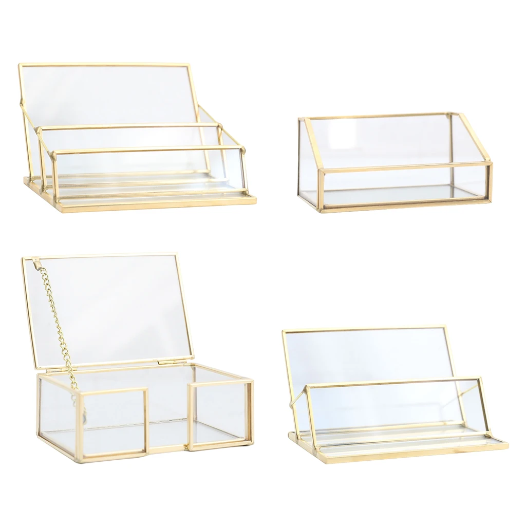 Clear Glass Name Card Holder And Card Holder Organizer Card Holder Storage Box for Home Office, Capacity