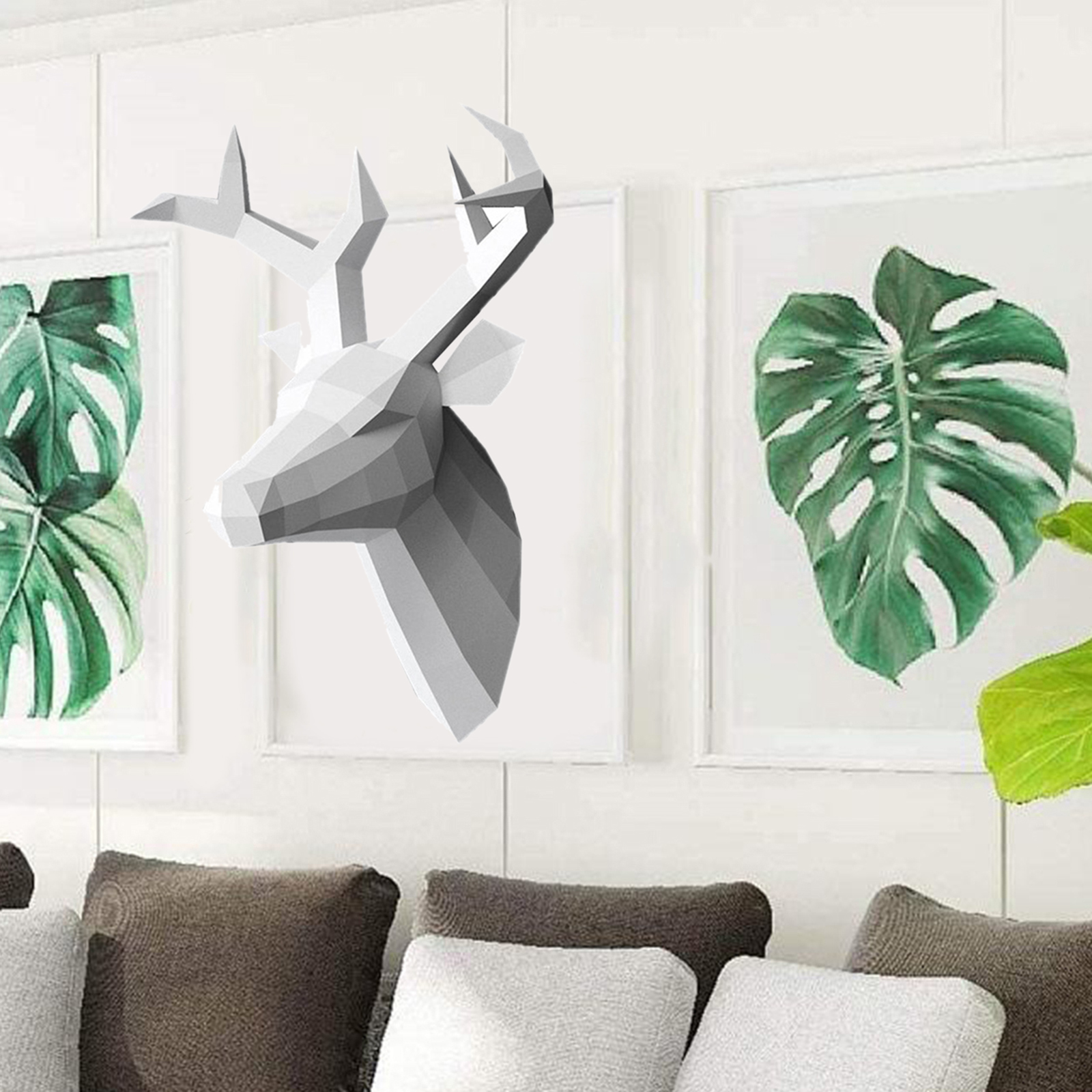 Wall Art Sculpture Deer Head Wall Decor Paper Sculpture Kit Decoration Antlers Papercraft Animal Trophy