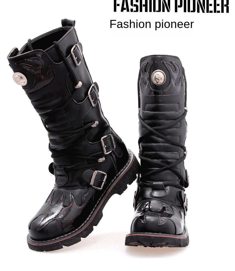 Genuine Leather Men's Motorcycle Boots Knee High Punk Tactical Tactical Boots Winter Snow Boots New Male Rock Half Boots