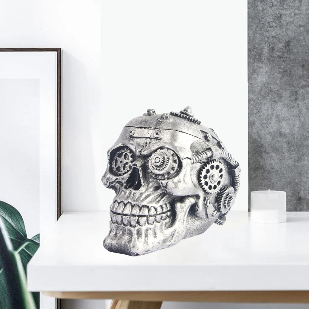 Industrial Resin Human Skull Statue Home Death Skeleton Head Living Figurines Centerpieces Artwork Sculpture Cabinet Bar Accent