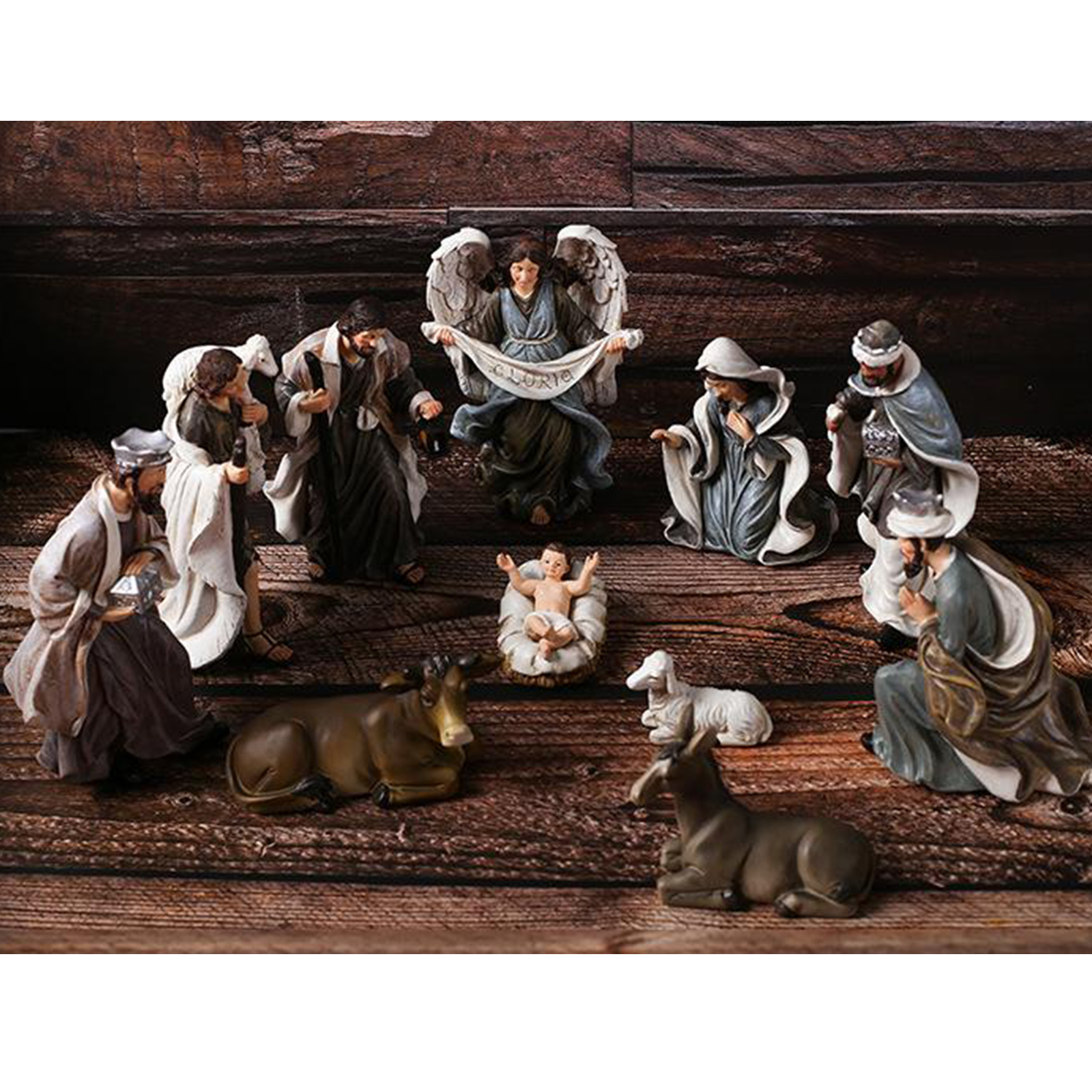 12pcs Nativity Set, Includes Family Resin Decorative Figures and Animal Toys for Gift Statues Christmas Home Decoration