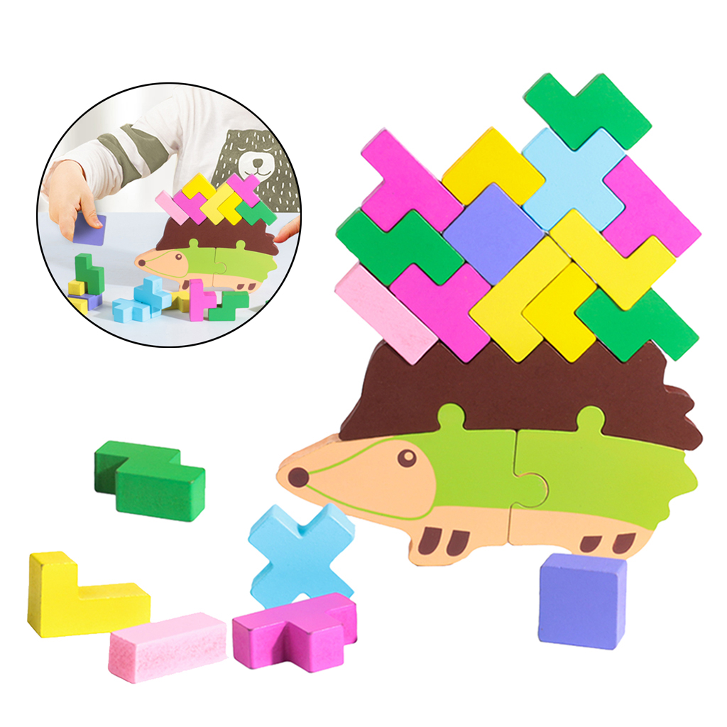 20-piece Wooden Building Blocks, Colorful Wooden Building Blocks Hedgehog Shape, Kids Puzzle Education