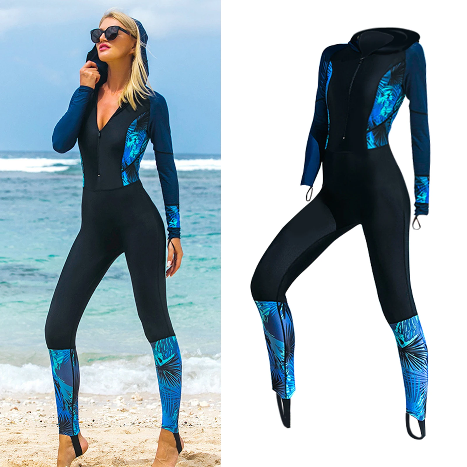 Women`s Fullsuit Wetsuit Surfing Scuba Diving Snorkeling Swimming Suit Long Sleeve Wet Suit Back Zip Full Body Hooded