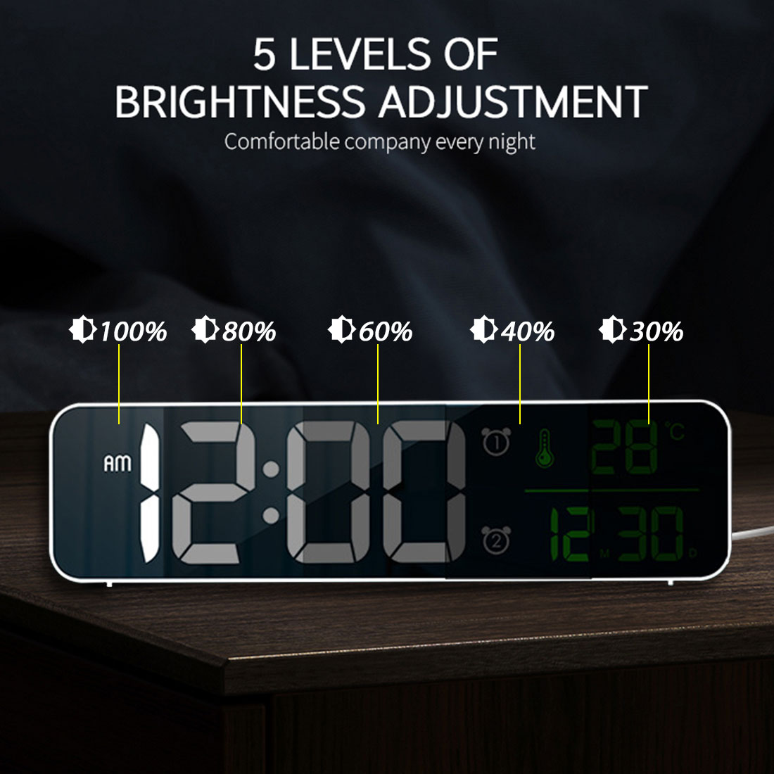 Alarm Clock Bedroomled Desk Clock With Usb Port Digital Mirror Alarm Clock For Bedrooms Snooze Function Electronic Desk Clocks Styleawhite