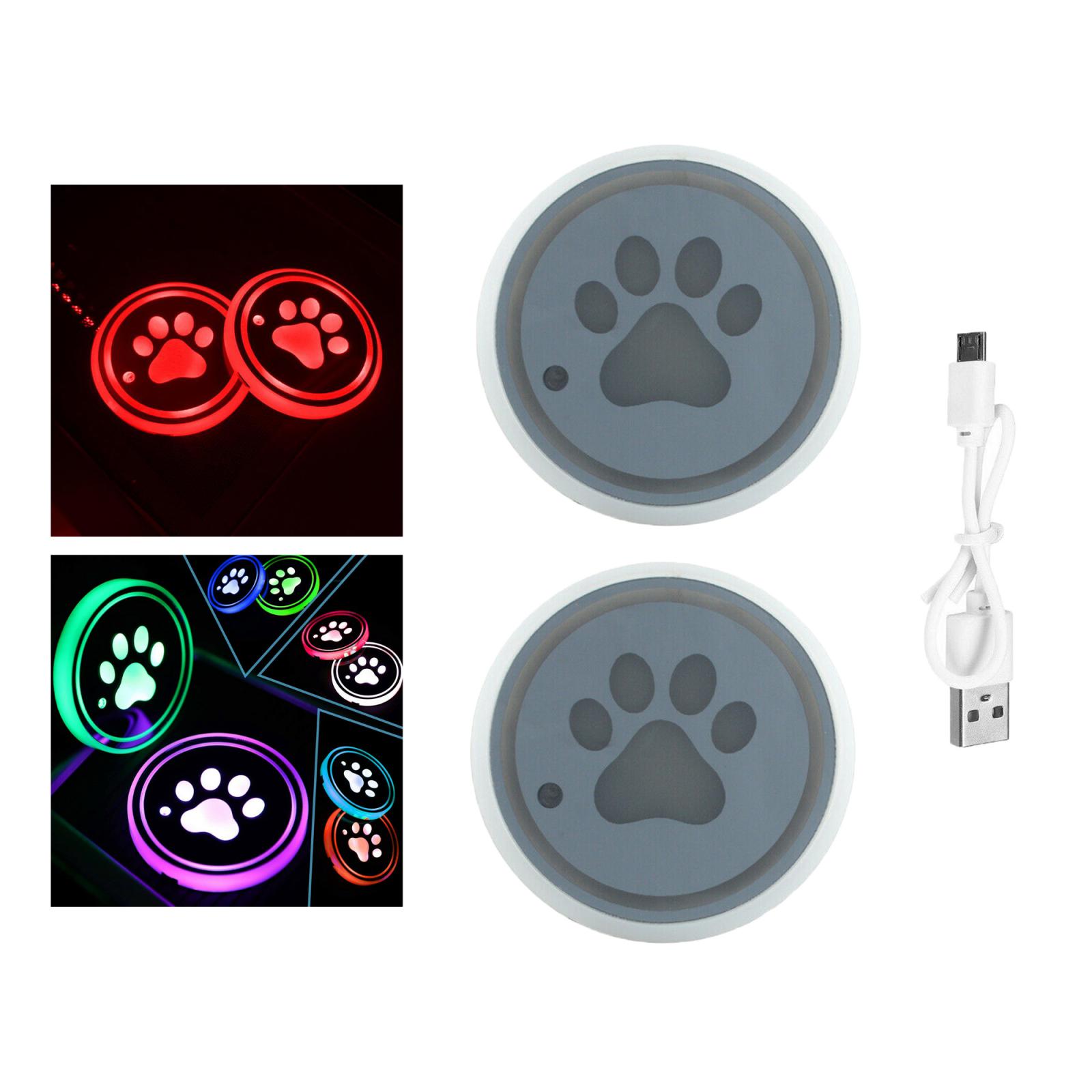 2Pcs Car Logo LED Cup Pad Holder Light USB Charging Mat Luminescent Cup Pads