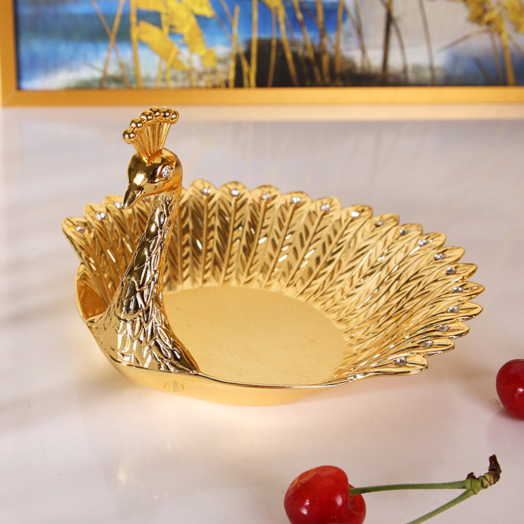 Golden Peacock Shape Fruit Plate Earrings Display Dish Dessert Serving Tray