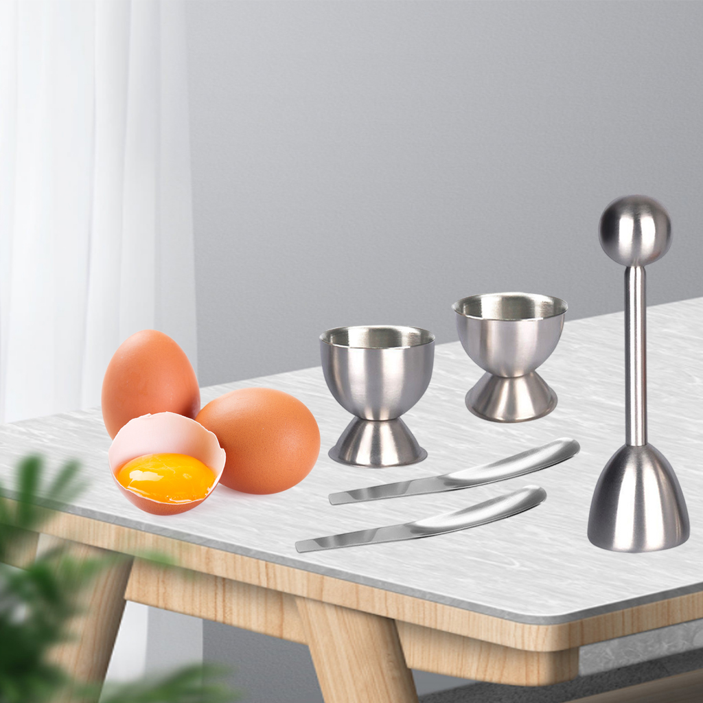 Egg Topper Opener Boiled Eggs Egg Separator Eggshell Remover with 2 Cups 2 Spoons for Hard Soft Boiled Eggs Kitchen Gadgets