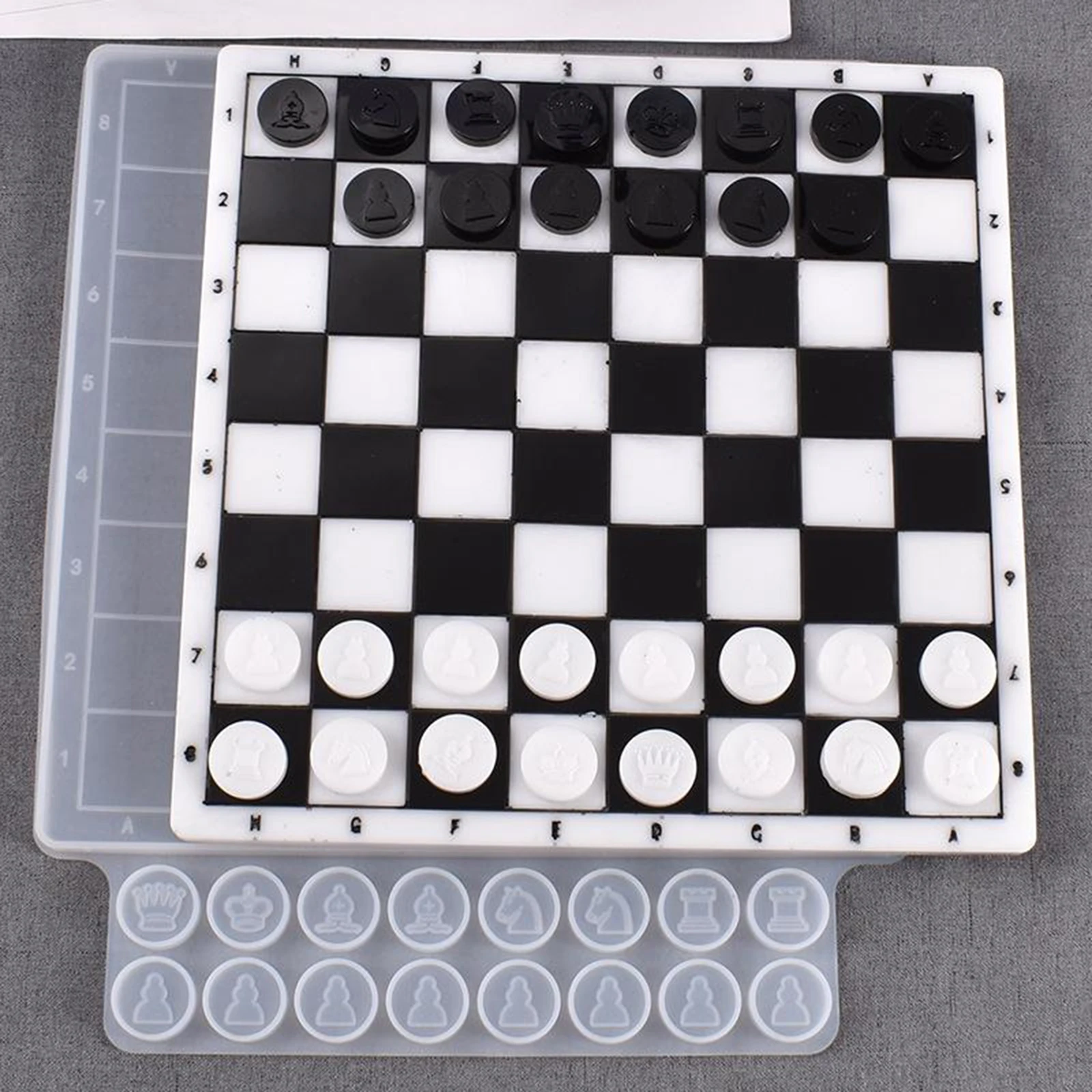 International Checkers Silicone Mould Chess Board Resin Mold Set Chess Pieces Silicone Mold Epoxy Casting Mold for DIY