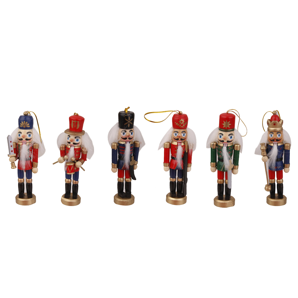 Set 6pcs Wooden Nutcracker 12cm for Desk Ornaments Decor Toys