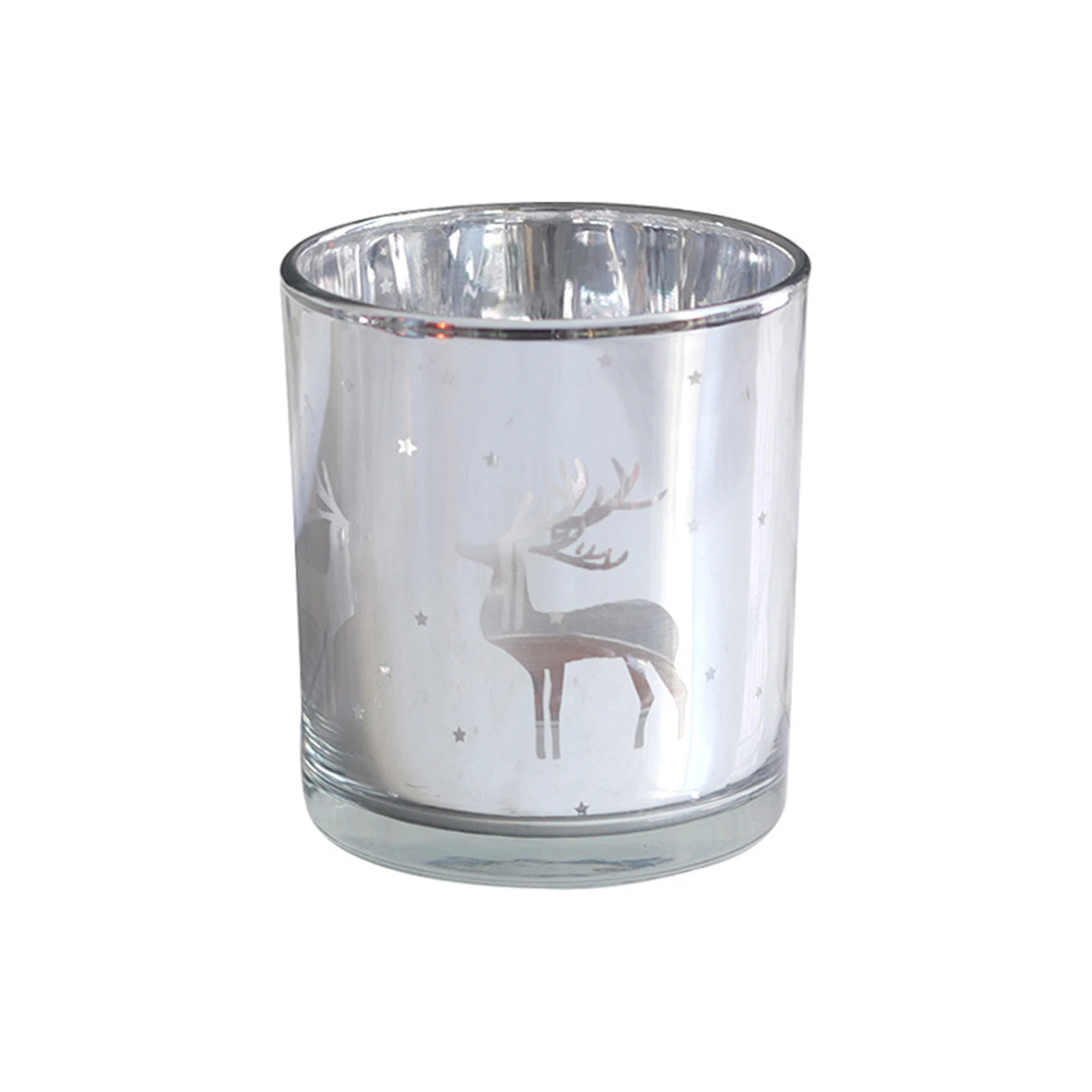 Silver Elk Reindeer Pillar Candle Holder for Christmas Holiday Centerpiece 