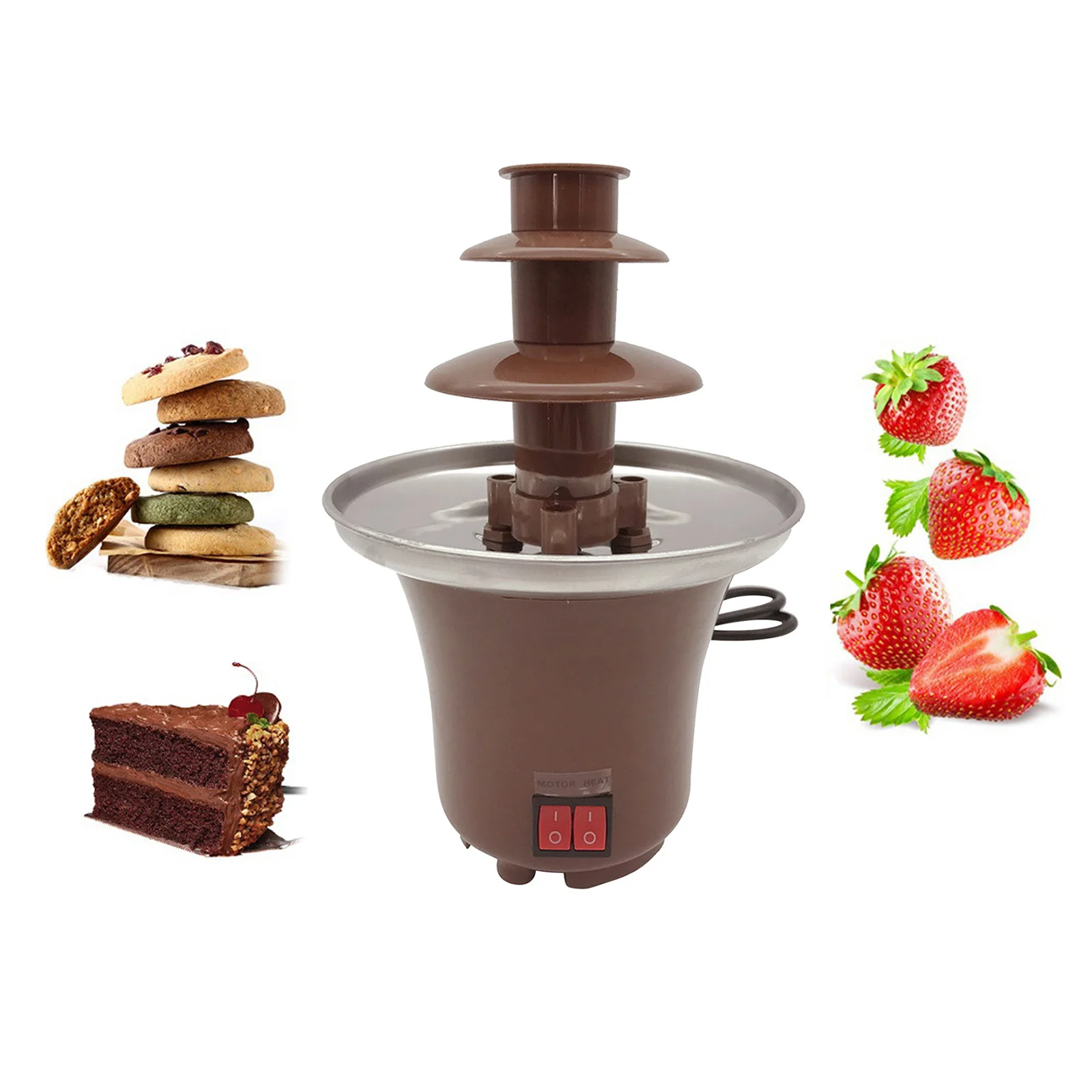 Electirc Mini Chocolate Fondue Fountain Machine 3 Tiers BBQ Sauce Ranch