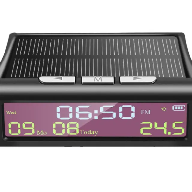 Kaufe Auto-TPMS-Look, Solar-Auto-Digitaluhr mit LCD-Uhrzeit, Datum