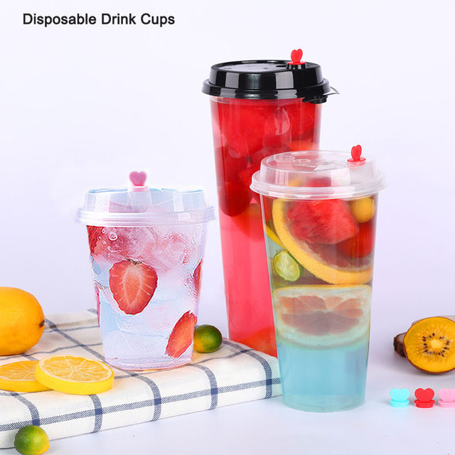 10Pcs 700ml Disposable Plastic Cups with Lids Double Grid Thicken Cup  Couple Sharing Drinking Cup for Bubble Tea Boba Smoothie