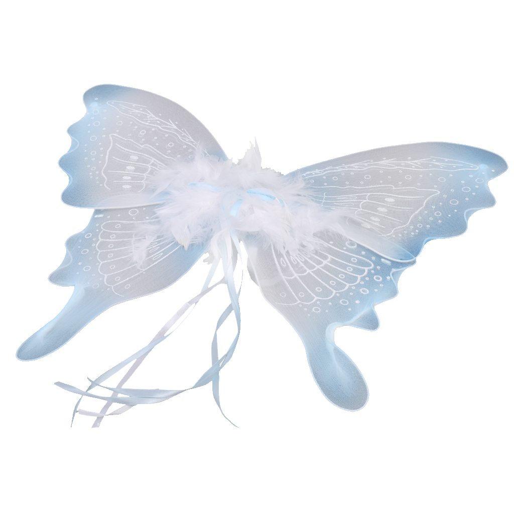MagiDeal Feather Ribbon Butterfly Angel Fairy With feather ribbon decorative Kid Girls Birthday Party Fancy Dress -Blue