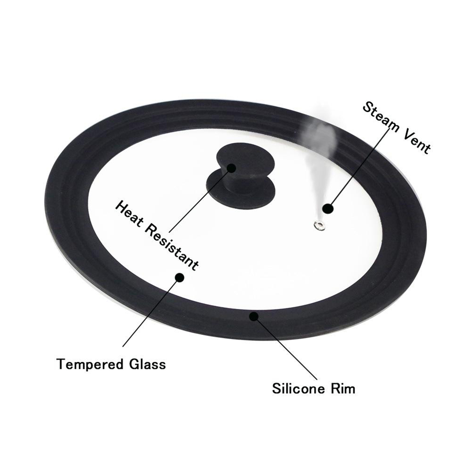Universal Silicone Glass Lid Cover Heat-Resistant with Steam Hole for Cooking Pot Frying Pan Saucepan Round