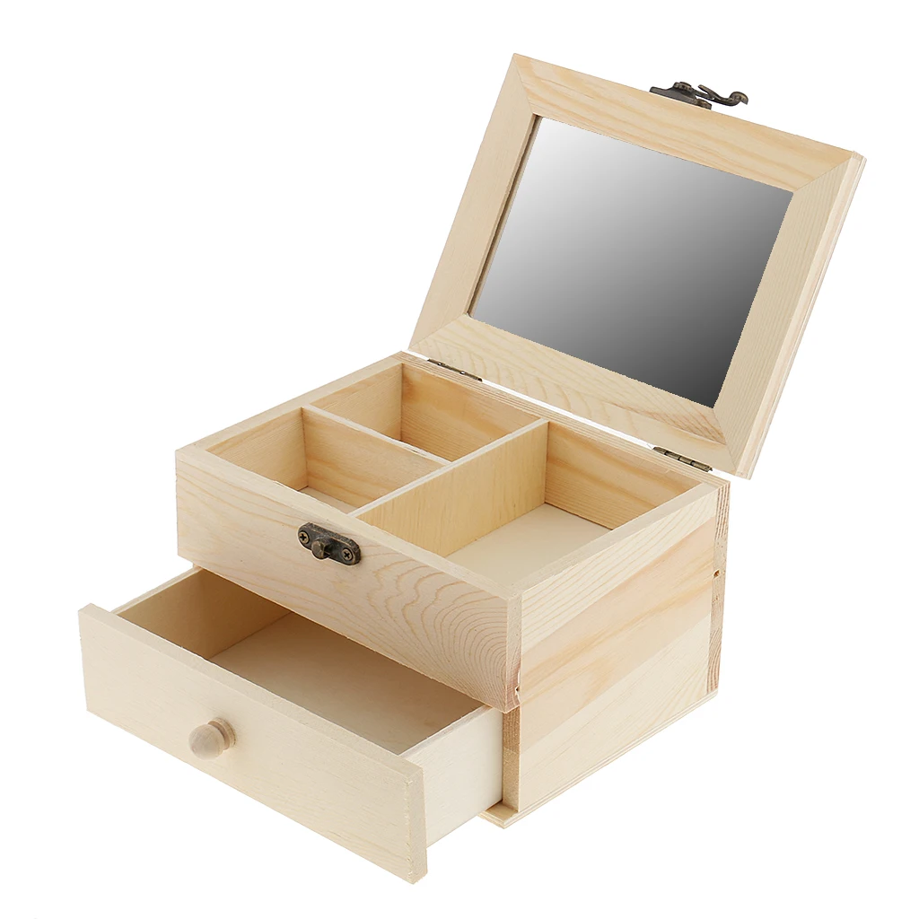 Portable Wooden Jewelry Box, Girls Jewelry Organizer, Mini Travel Case, Mirror, Watch Organizer, Lockable