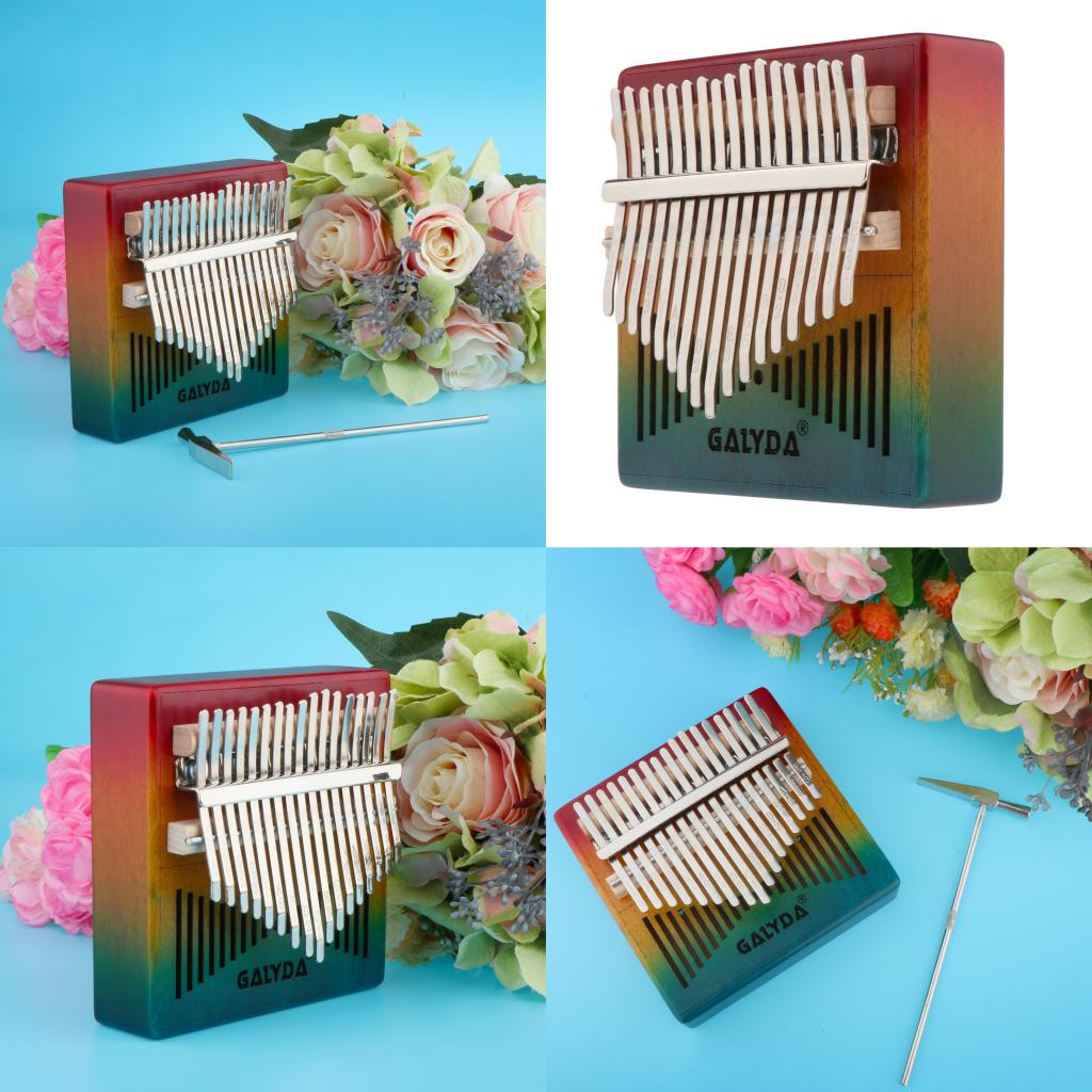 17 Keys Kalimba Mahogany Wooden Rainbow Thumb Piano Mbira Keyboard Instrument Tool Set Kit Gift for Adults Kids Music Lover