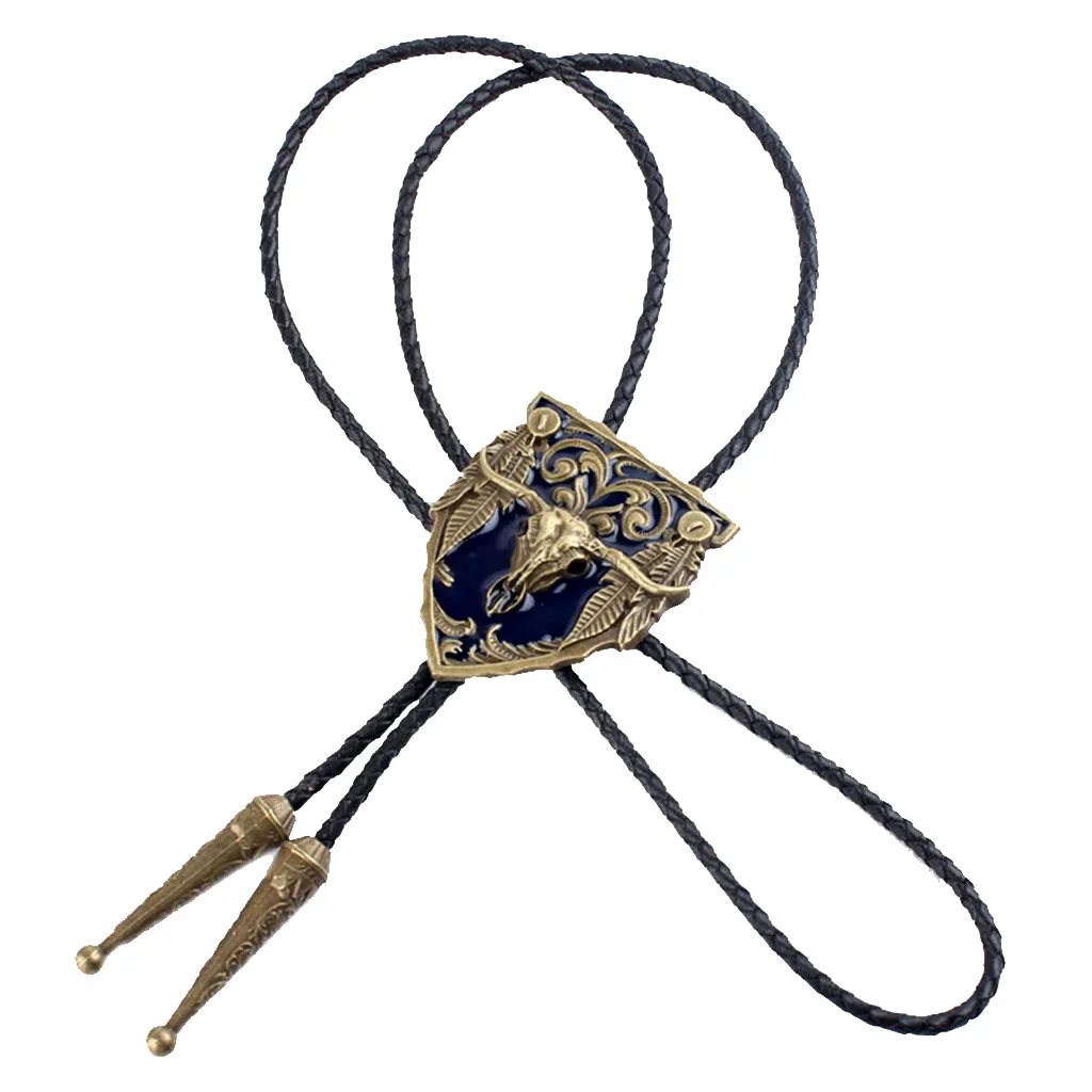 Vintage Western Cowboy Cow Bolo Ties Rodeo Dance Bola Tie Necktie Leather Belt